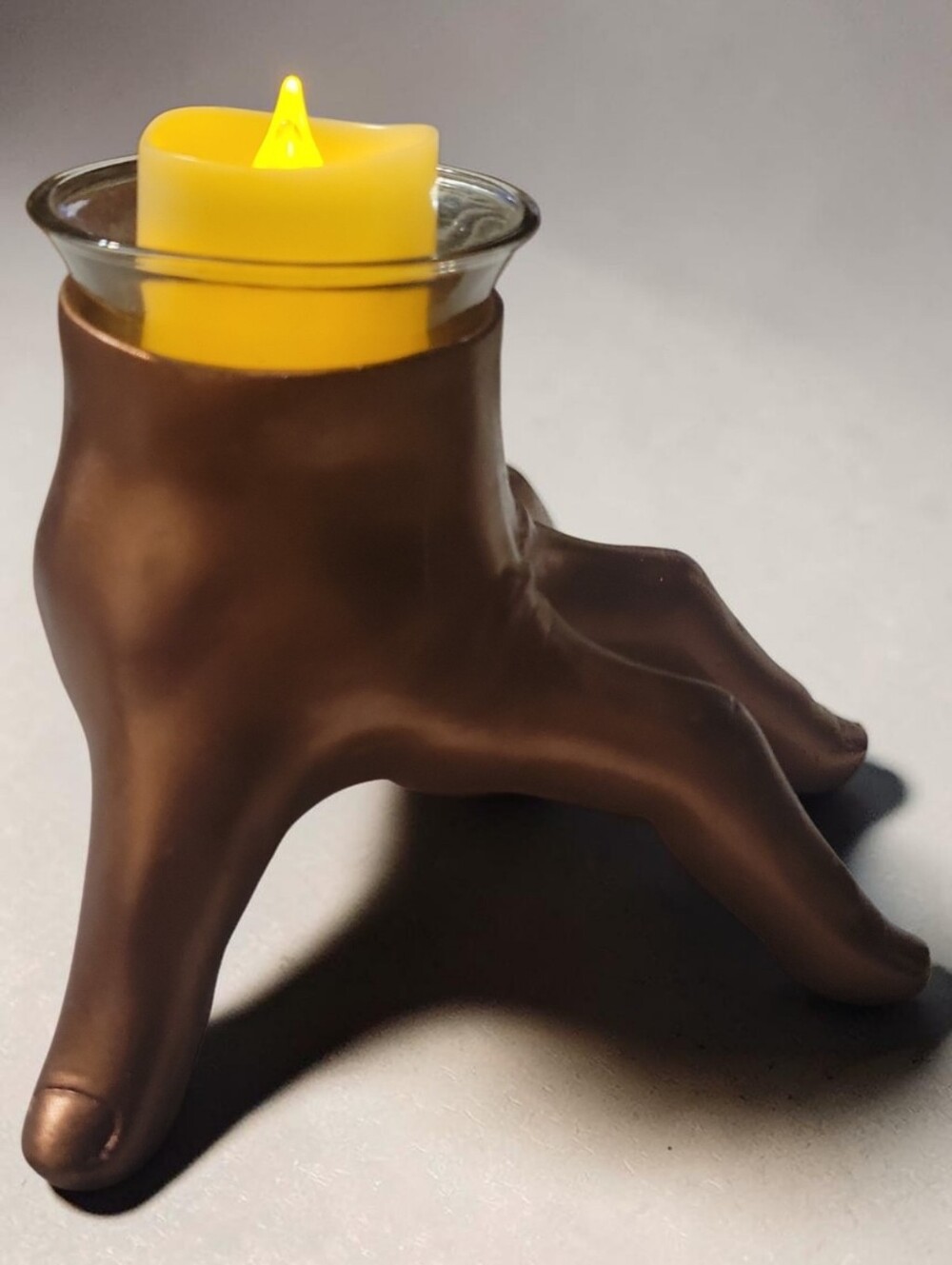 Addam's Family Thing Halloween Copper Leaf Hand Votive Tealight Candle Holder - Picture 3 of 6
